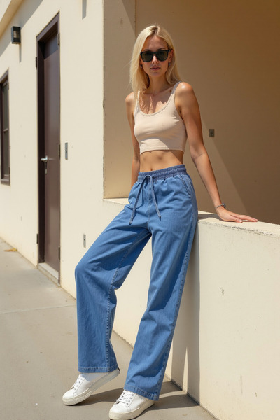 ENZİM JEANS Beli Lastikli Normal Bel Wide Leg Jeans