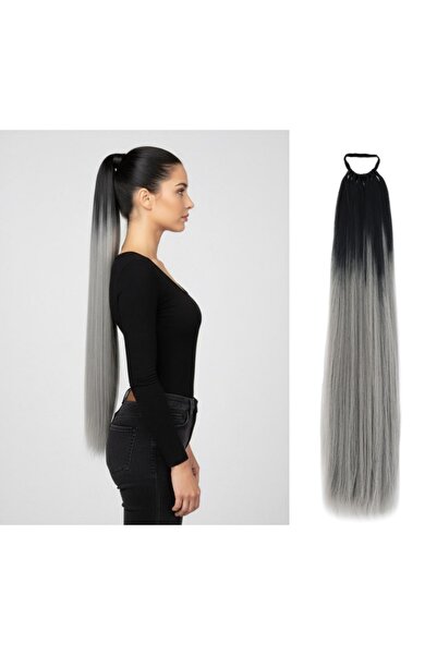 Mina Peruk Lastik Tokalı At Kuyruğu Düz - Siyah / Gri Ombre