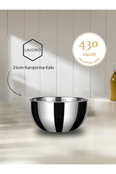 Lavoro Hamur Şekillendirme Karıştırma Kabı Salata Kabı 24cm - 430 Çelik