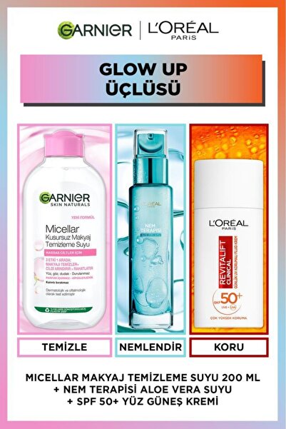 L'Oreal Paris Nem Terapisi + 200ml Makyaj Temizleme Suyu + 50+ SPF Yüz Güneş ...
