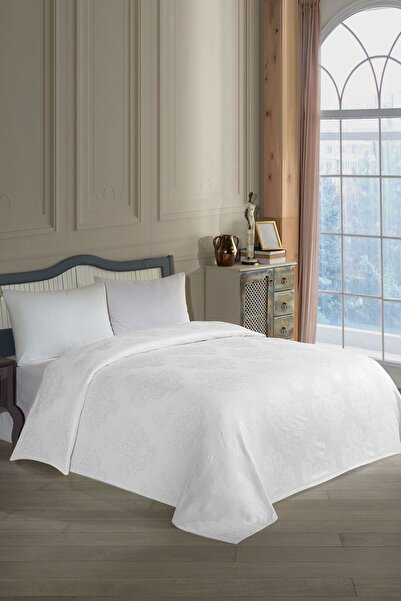 VAROL سرير بيكيه مزدوج من الخيزران الجاكار باللون الأبيض