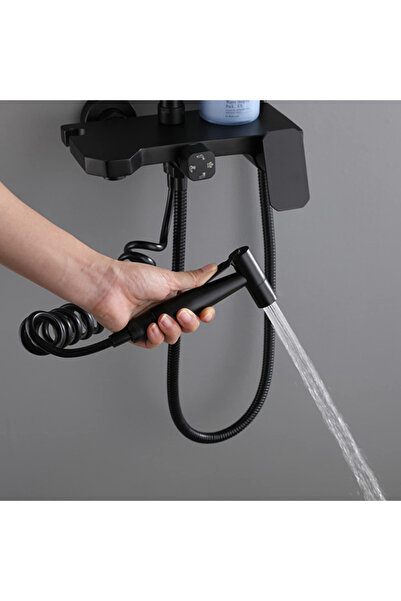 Sanlux Set Baterie Perete pentru Baie și Duș Negru Mat, Design Modern cu Duș Rainfall, VST96