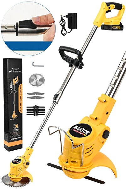 RAXTOR 36v Çift Akü Uzatma Kollu Çalı Ot Çim Biçme Şarjlı Tırpan