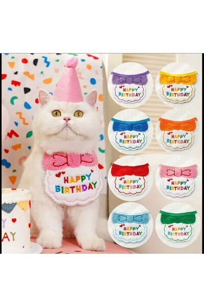 Payidar Hediyelik KEDİ/KÖPEK DOĞUM GÜNÜ PARTİ KIYAFETİ/AKSESUARI (Şapka ve Önlük) Evcil Hayvan Doğum Günü Sürprizi