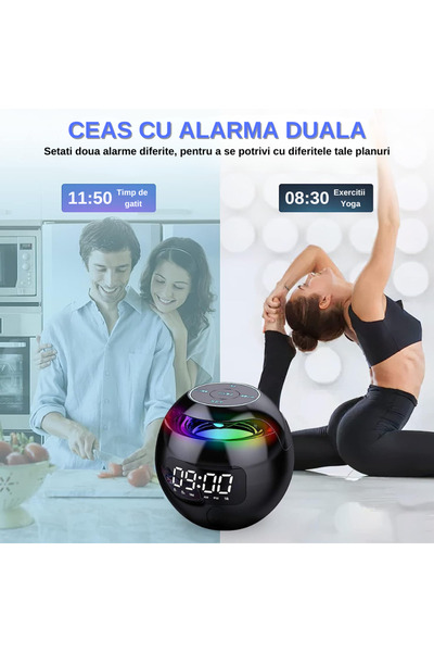 ILA PRODUCT Portable digital clock and radio, Bluetooth 5W, dual alarm, LED, card slot, black