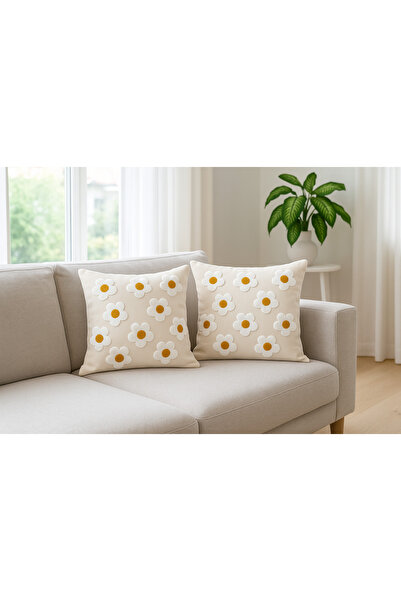 harev home collection Κεντημένο με μοτίβο μαργαρίτα Ειδικό σχέδιο - Διακοσμητικό κάλυμμα μαξιλαριού 43x43 cm