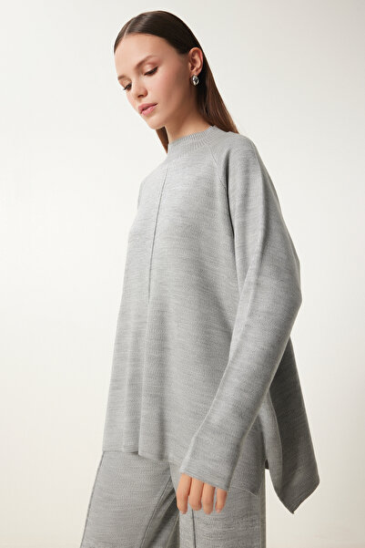 Lovelyİstanbul Light Gray Knitwear Sweater and Trousers Set - Lmu0001