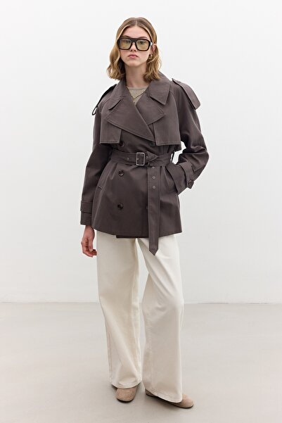 Manuka Double Breasted Short Trench Coat Mink