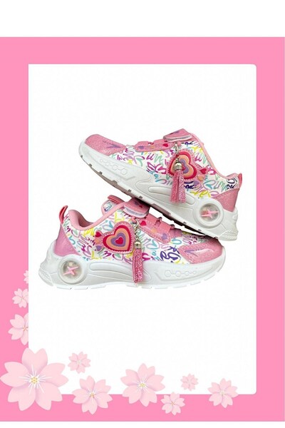 ALTUNTAŞ Αθλητικά παπούτσια για κορίτσια με βέλκρο με στάμπα καρδιάς, αντιολισθητική σόλα, καθημερινά αθλητικά παπούτσια Σχολικά παπούτσια Λευκά