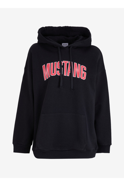 Mustang Kapüşon Yaka Baskılı Siyah Kadın Sweatshırt M4WL-SWT-1890