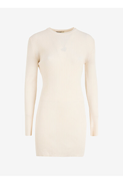 People By Fabrika Ekru Kadın U Yaka Midi Boy Elbise SPBFWL-ELB5560