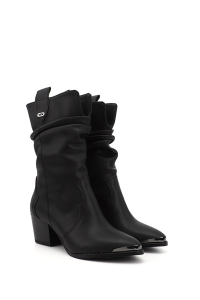 GÖNDERİ(R) Kadın Siyah Sivri Burun Kalın Topuklu Kovboy Çizme