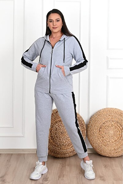 Koza Butik Γυναικείο Σετ Φόρμας Μεγάλου Μεγέθους με Λεπτομέρεια Πλαϊνής Ρίγας 3504-23