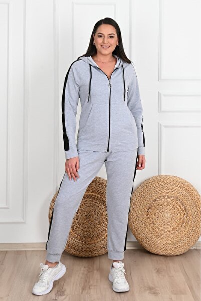 Koza Butik Γυναικείο Σετ Φόρμας Μεγάλου Μεγέθους με Λεπτομέρεια Πλαϊνής Ρίγας 3504-23