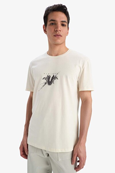 DeFacto 100% Cotton Vikings Regular Fit Crew Neck Short Sleeve T-Shirt E4764Ax25Sp