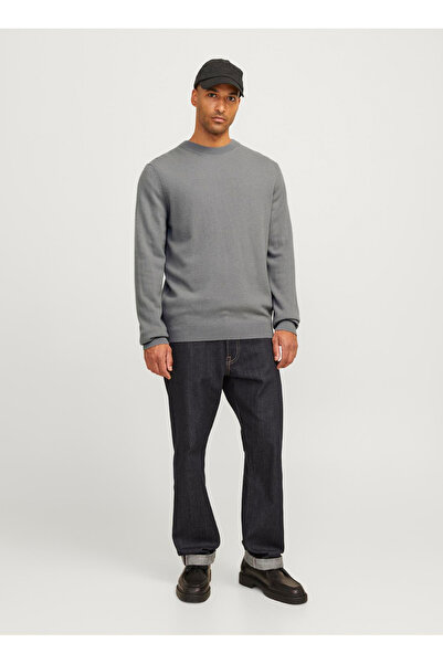 Jack & Jones Bisiklet Yaka Relaxed Gri Erkek Kazak 12257854_RDDBROOKS KNIT CR...