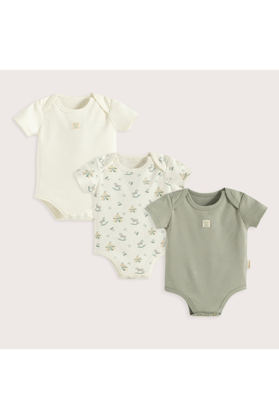 Chakra Cute Cırcus 3'Lü Body Set Ekru/Yeşil