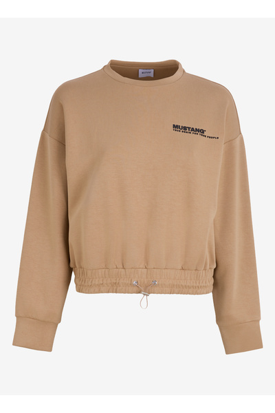 Mustang Bisiklet Yaka Düz Bej Kadın Sweatshırt M4WL-SWT-1013