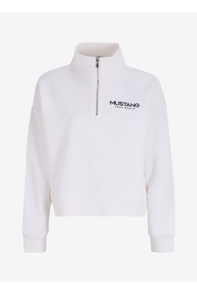 Mustang Fermuarlı Yaka Düz Ekru Kadın Sweatshırt M4WL-SWT-1003