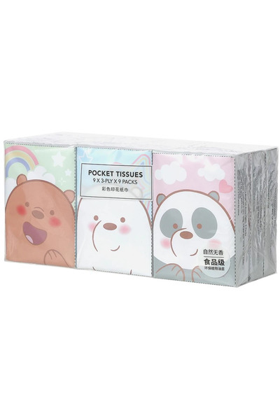 Miniso We Bare Bears Lisanslı Baskılı Kağıt Mendil 9 Yp. 9'lu Paket