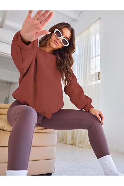COMBİNE MİCHAİL Dried Rose Soft Crew Neck Oversize Women's Sweatshirt
