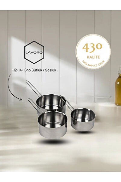 Lavoro Sütlük 3 Boy 12cm-14cm-16cm Paslanmaz Çelik