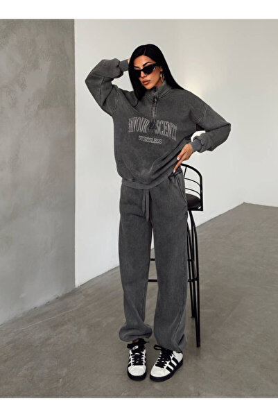 Bliss Γυναικείο Σετ Φούτερ με μισό φερμουάρ Πλενόμενο Σετ Φούτερ Oversize Σετ Φούτερ με μπλούζα και παντελόνι