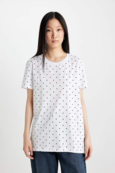 DeFacto Μπλουζάκι με κοντό μανίκι με ριγέ χτενισμένο βαμβακερό λαιμόκοψη U1778AZ25SP