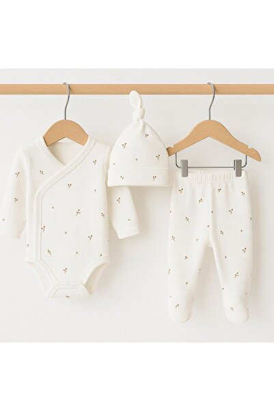 babytex Patterned Double-Breasted Long Sleeve 3-Piece Baby Bodysuit Set