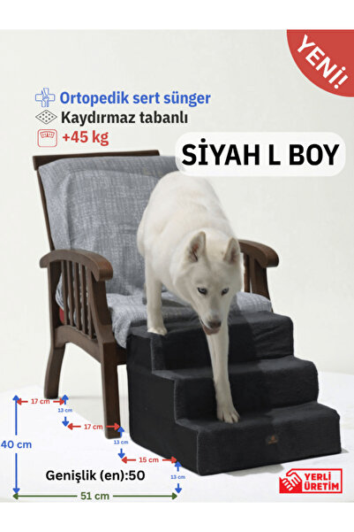 Holidog Büyük Boy Kedi Ve Köpek Merdiveni Ortopedik Basamaklı Fermuarlı Sert Süngerli 40cm X 51cm X 50cm