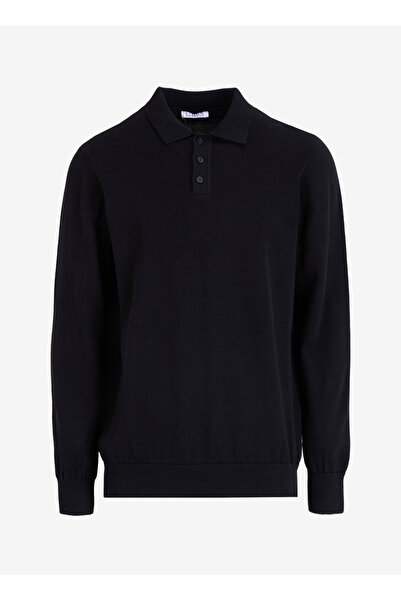 LİMON COMPANY Limon Polo Yaka Basic Düz Siyah Erkek Kazak MML4WM-KZK9510