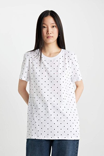 DeFacto Μπλουζάκι με κοντό μανίκι με ριγέ χτενισμένο βαμβακερό λαιμόκοψη U1778AZ25SP