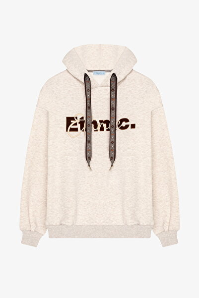 Quzu Φούτερ Oversize με Κεντημένο Κορδόνι Μπεζ