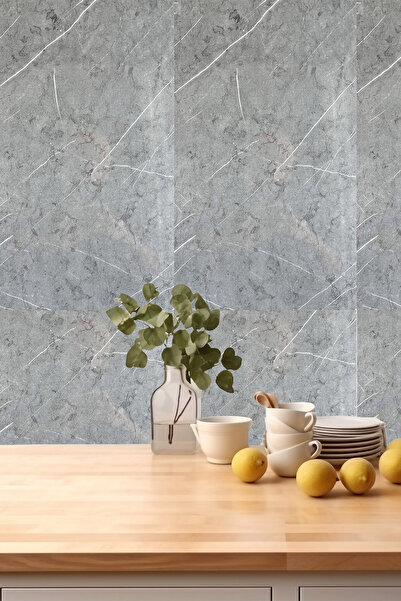 Bien Home 30x60 Cm Gri Beyaz Mermer Desenli Kendinden Yapışkanlı Köpük Banyo WC Kaplama PVC Duvar Paneli