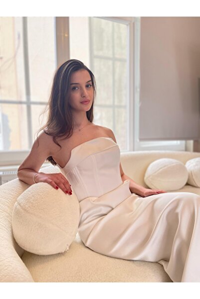 Seri Saten Kumaş Straplez Modern Kalıp Abiye Elbise