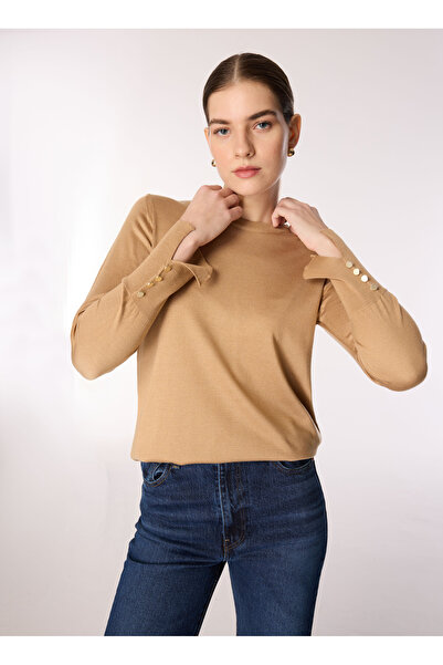 People By Fabrika Bisiklet Yaka Vizon Kadın Basic Kazak PBF4WL-KZK5012
