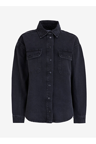 Mustang Normal Gömlek Yaka Yıkamalı Siyah Kadın Denim Gömlek M4WL-GML-1299