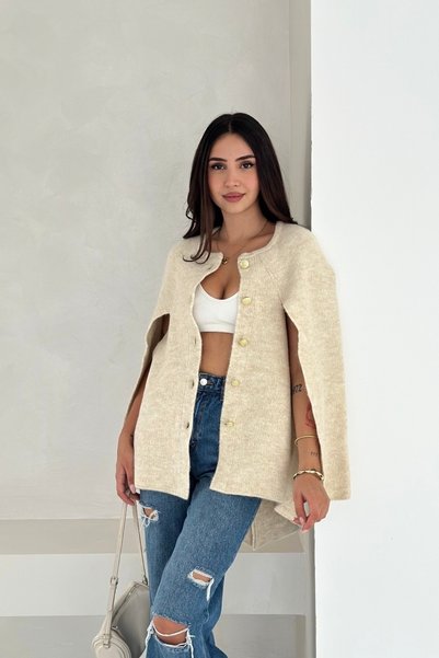 Noi Belis Oversize Raglan Sleeve Crew Neck Knitwear Cardigan Aw25Hi0023
