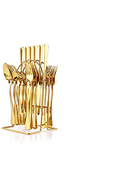 Trendy's Stainless steel cutlery set, 24 pieces, with stand, TRENDY'S, gold
