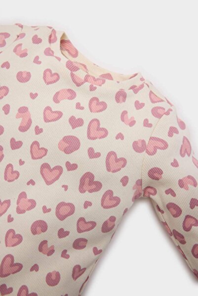 DeFacto Kız Bebek 2'li Takım Leopar Desenli Fitilli Kaşkorse Uzun Kollu Çıtçıtlı Body Uzun Alt E6308A525SP