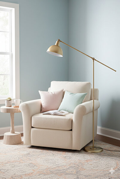 Luzarana Ventola Sarı Lambader Hareketli-Mafsallı Başlık ve Gövde Modern Dekoratif Metal Tasarım Şık Yerden