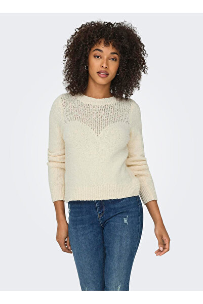 ONLY Pulover Ecru cu model tricotat obișnuit cu gâtul O pentru femei ONLEMIRA L/S O-NECK KNT