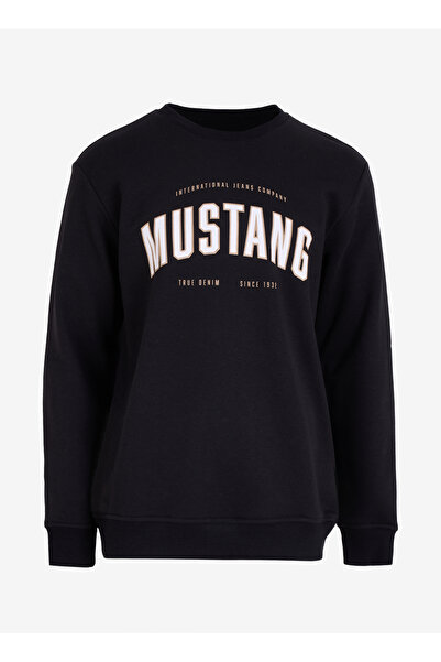 Mustang Bisiklet Yaka Siyah - Beyaz Erkek Sweatshırt M4WM-SWT-1981