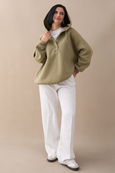 InStyle Snap Neck Hooded Khaki Sweat