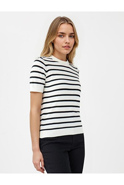 Jimmy Key Pulover din tricot din lână cu mâneci scurte, cu decolteu rotund și dungi