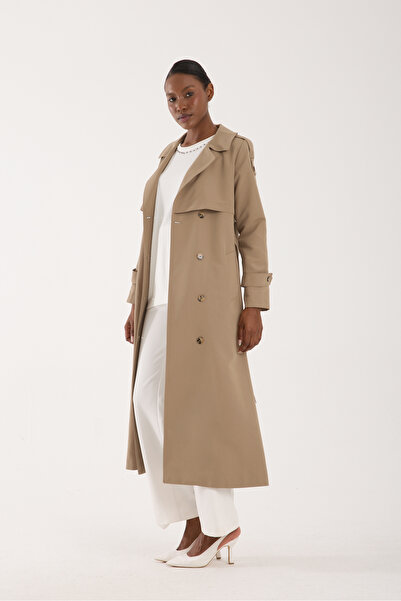 Soydan Güner Kadın Su Geçirmez Kırışmaz Uzun Trençkot K.bej (128 CM) 7670