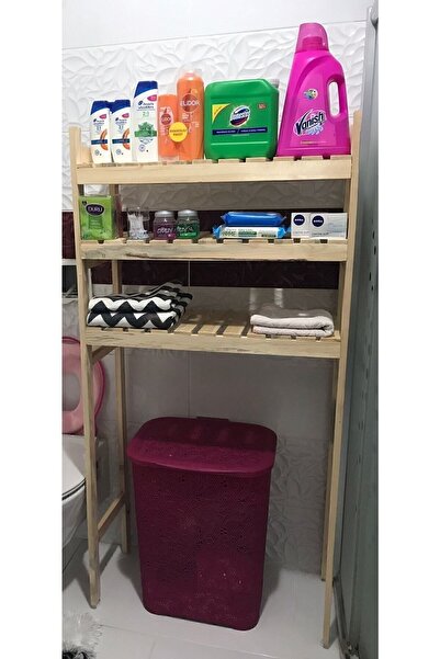 Genel Markalar Çamaşır Makinesi Üstü Ahşap Düzenleyici Raf Banyo Rafı Makina Üstü Çok Amaçlı Dolap 3 Katlı