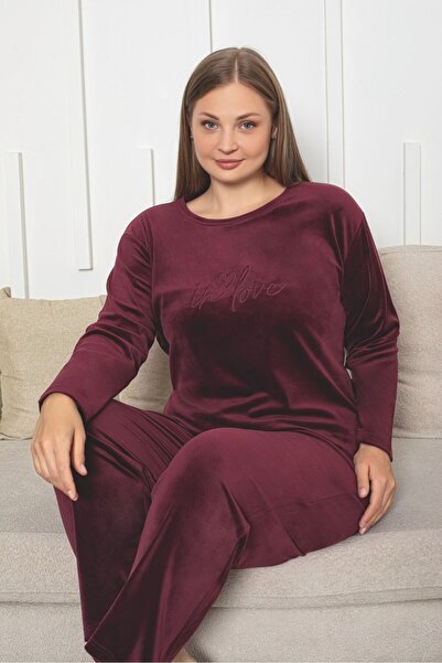 Asel Büyük Beden Kadife Pijama Takımı