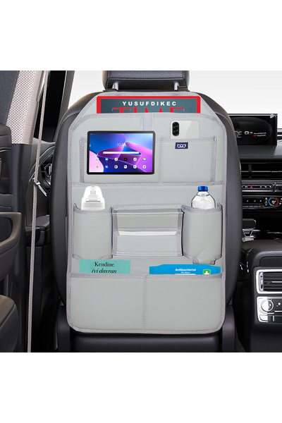 Bod Rodos Serisi Oto Koltuk Arkası Eşya Düzenleyici Araç Içi Organizer Deri Gri