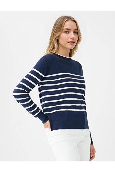 Jimmy Key Çızgılı Bisiklet Yaka Uzun Kollu Yün Karışımlı Triko Kazak